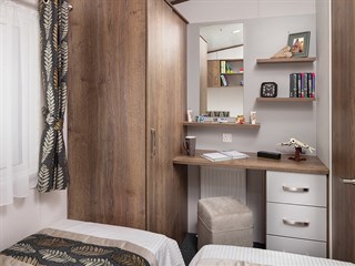2023 Carnaby Oakdale Static Caravan Holiday Home twin bedroom vanity table and wordrobe
