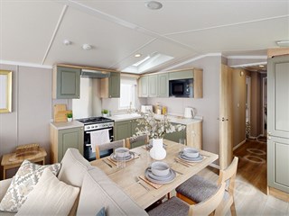 2026 Swift Provence Outlook Static Caravan Holiday Home dining area to kitchen