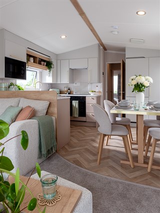 2026 Swift Burgundy Static Caravan Holiday Home lounge to dining arera