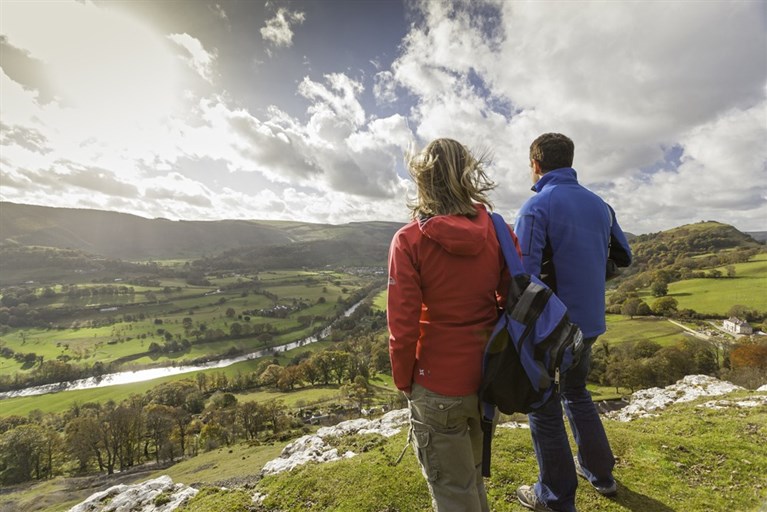 Walking on Offa's Dyke Path, overlooking the Vale of Llangollen