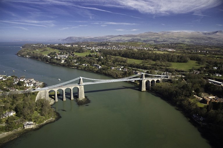 Aerial view of Menai Bridge