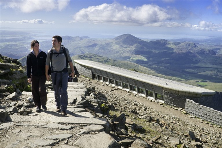Walkers on summit of Snowdon
